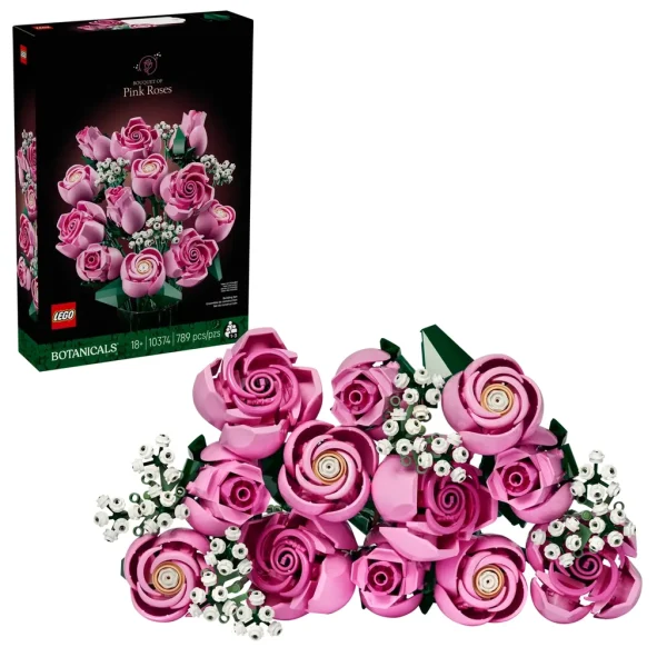 Bouquet de roses roses LEGO de la collection botanique – cadeau décoratif adulte